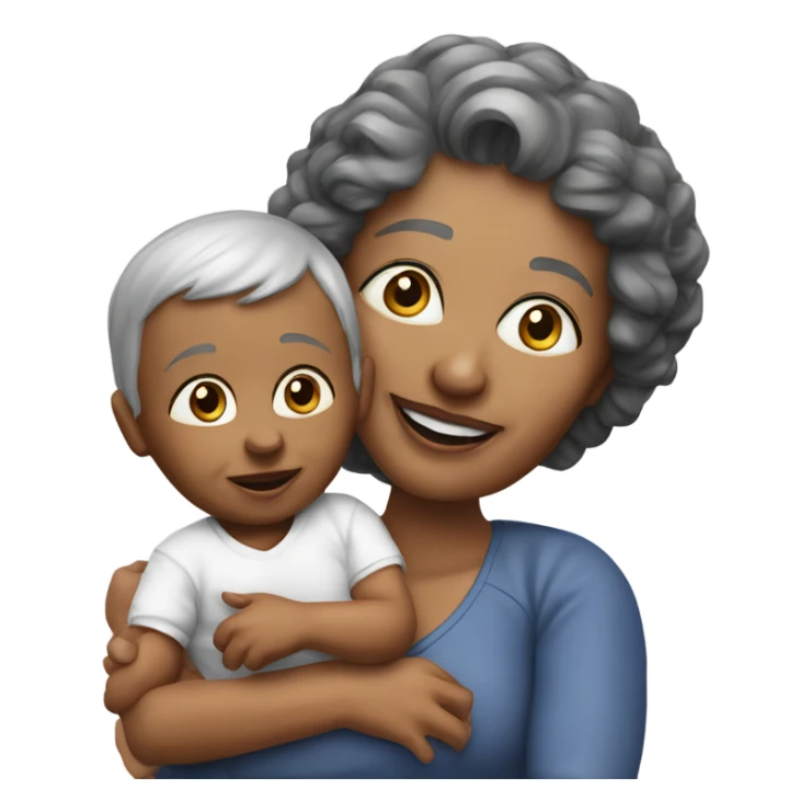 Create a 3d hyper realistic senior woman holding a cute realistic baby  sticker