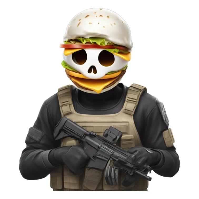 Ghost from call of duty holding a burger sticker