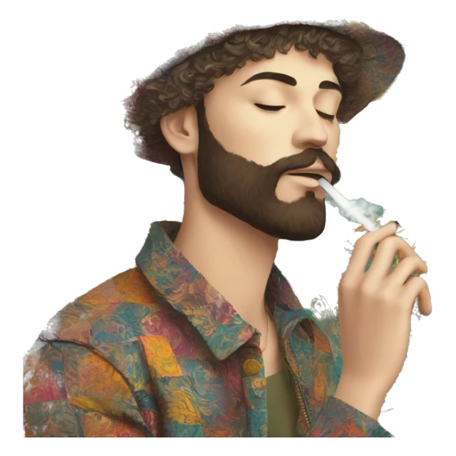 Person vaping wearing a colourful patchwork of intricate vintage patterns, vape sticker