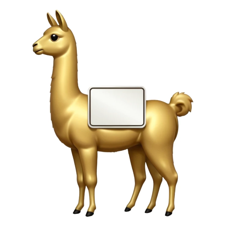 A small golden llama silhouette with a large white sign on its side sticker