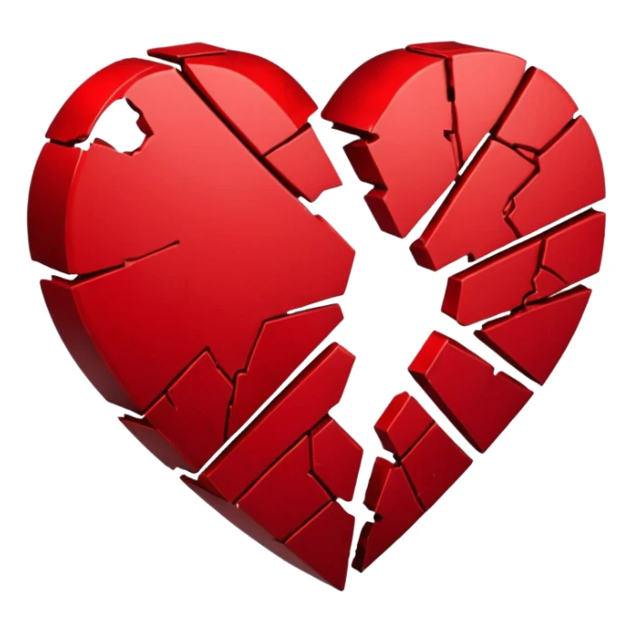 "Realistic HD red broken heart, shattered pieces, no money present, empty and dramatic look, clean white background." sticker