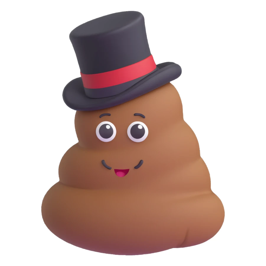 playful and expressive piece of poop with a top hat sticker