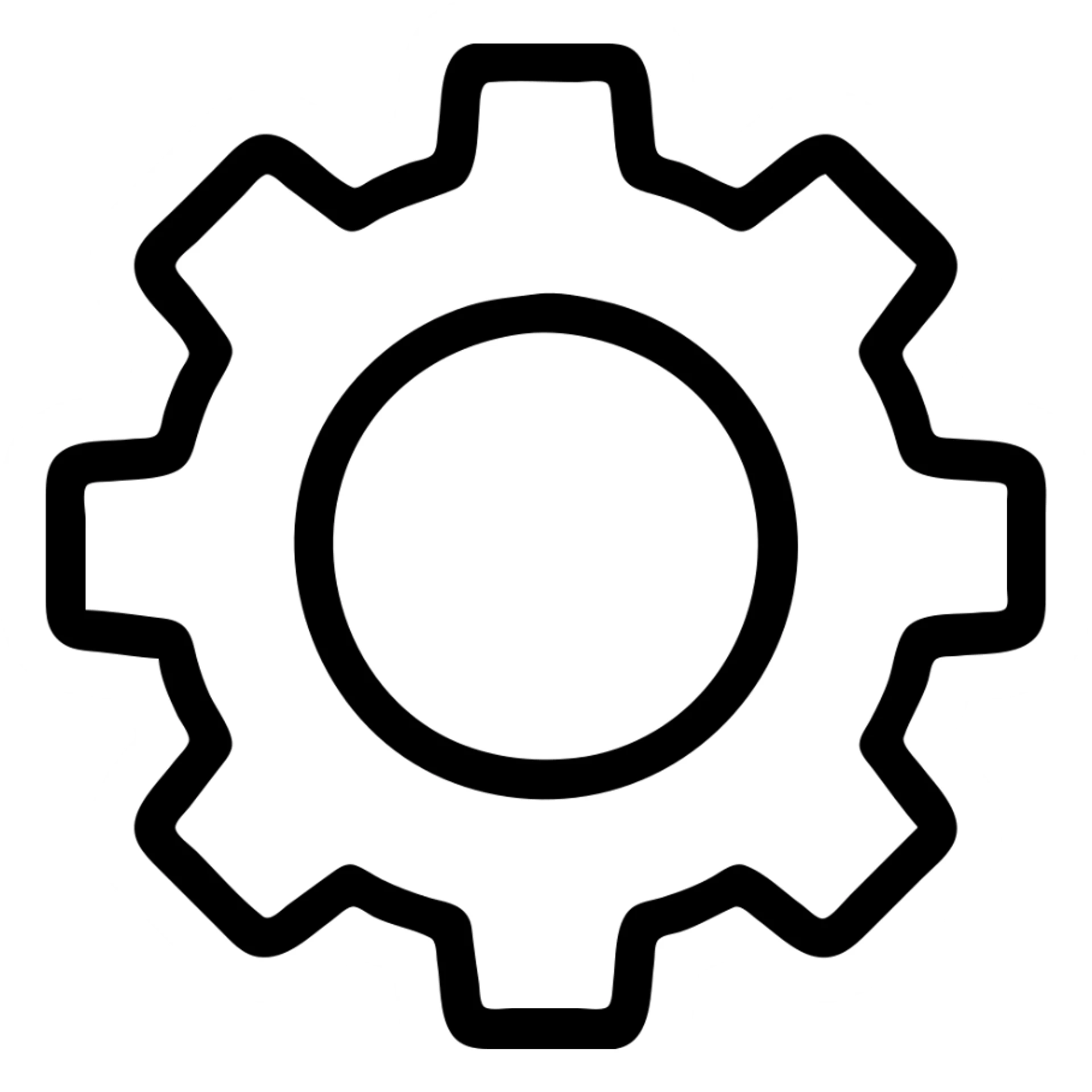 Add a cog icon to the image placeholder, keeping a minimal outline style with no background, focusing on clean and simple black outlines only. sticker