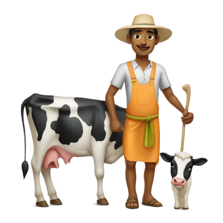 indian dairy farmer with cow nearby with white background sticker