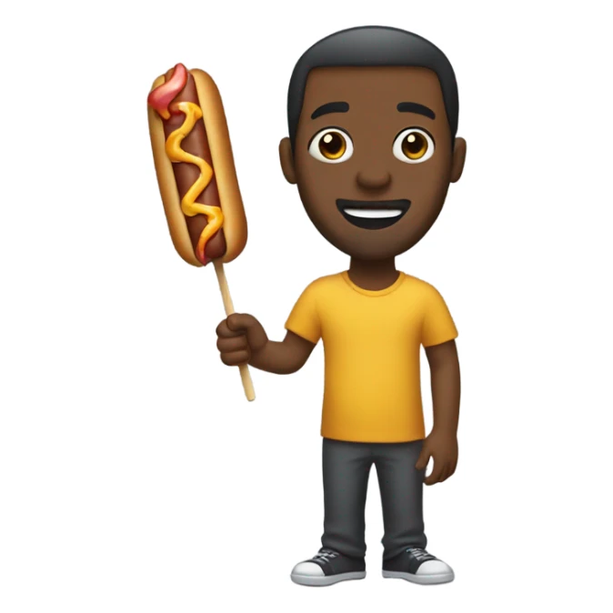 Black man eating a burnt hot dog on a stick sticker