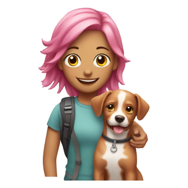 smiling girl with pink hair with dog outdoors sticker