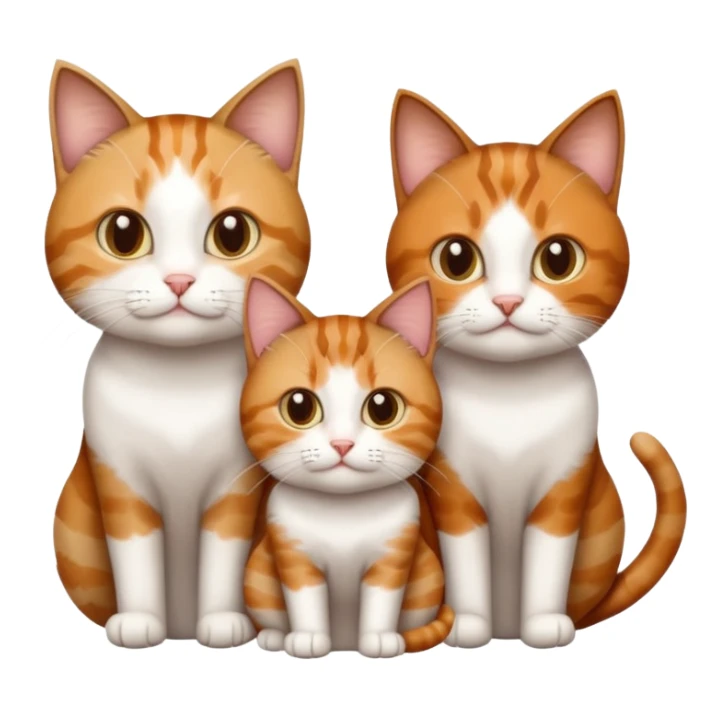 3 sibling cats each are various different natural colours; brown tabby and white, calico, and ginger and white sticker