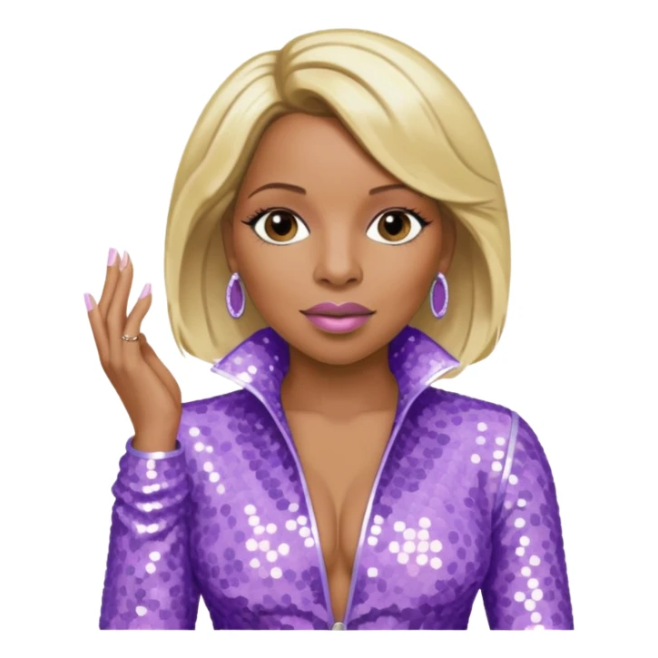 Mary J Blige with blonde hair, lilac sequin outfit sticker