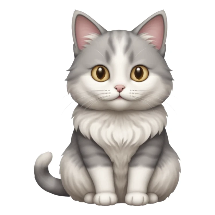 a realistic looking very fluffy grey and white cat sitting up straight sticker