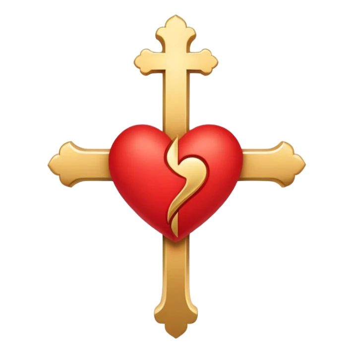 Two red heart outlines united by a gold cross  sticker