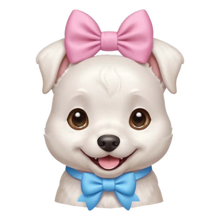 a cute white dog wearing a pink blue pastel bow on his head while he smiles excitedly sticker