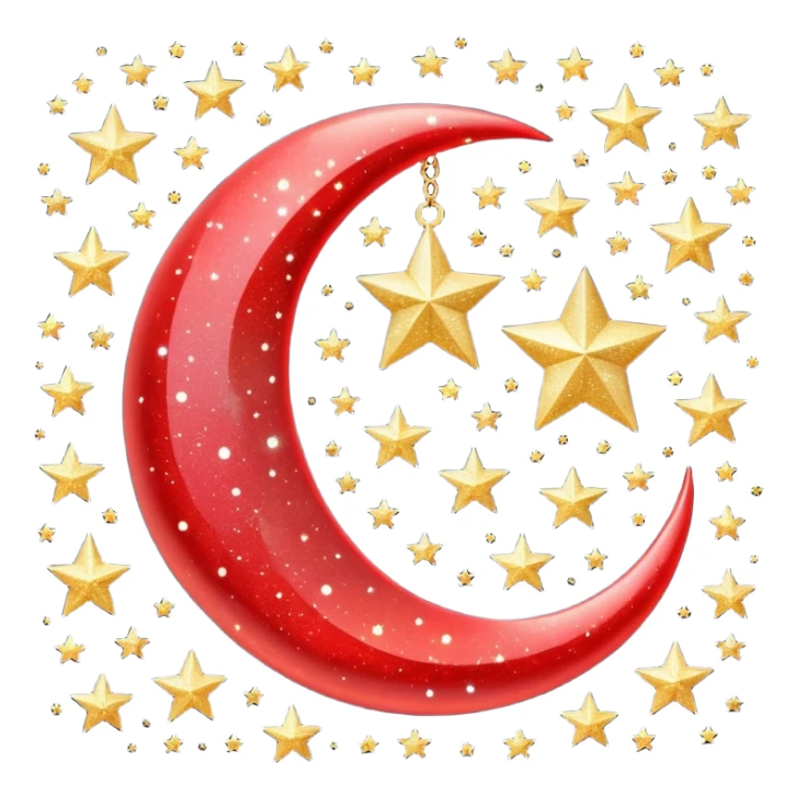 Beautiful sparkly glittery shiny pretty red crescent and stars scenery sticker