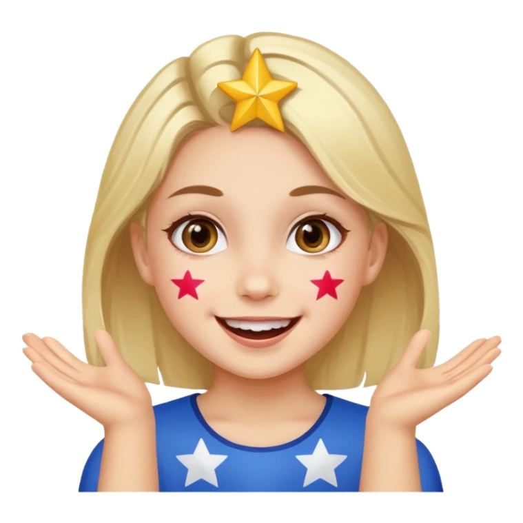 A girl with star-shaped cheek paint, cheering with bright eyes. sticker