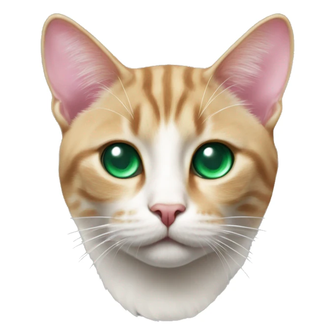 a cat with a white triangle on its face and the letter M on its forehead, with a pink nose and emerald eyes sticker