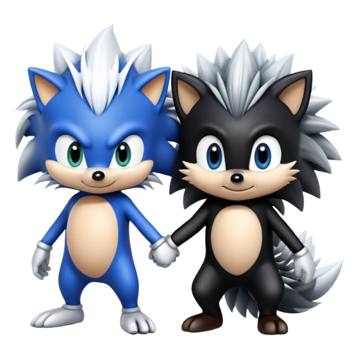 Blue Sonic the hedgehog, black Shadow the hedgehog, and small baby Silver the hedgehog holding hands together in a row sticker