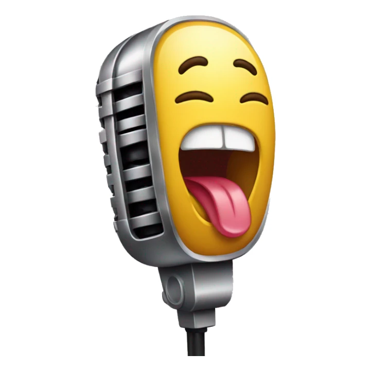 Microphone with a face that has a tongue sticking out sticker