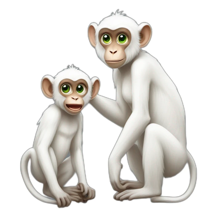 a white monkey with green eyes is in love with a pumped up and beautiful macaque with black eyes sticker