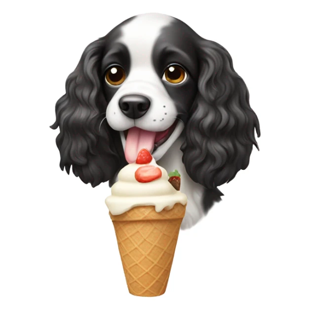 Black and white Spaniel eating an ice cream  sticker