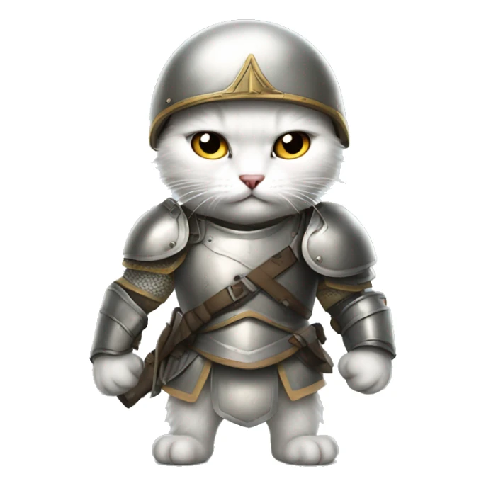 angry little white cute cat wearing armor and soldier at sticker