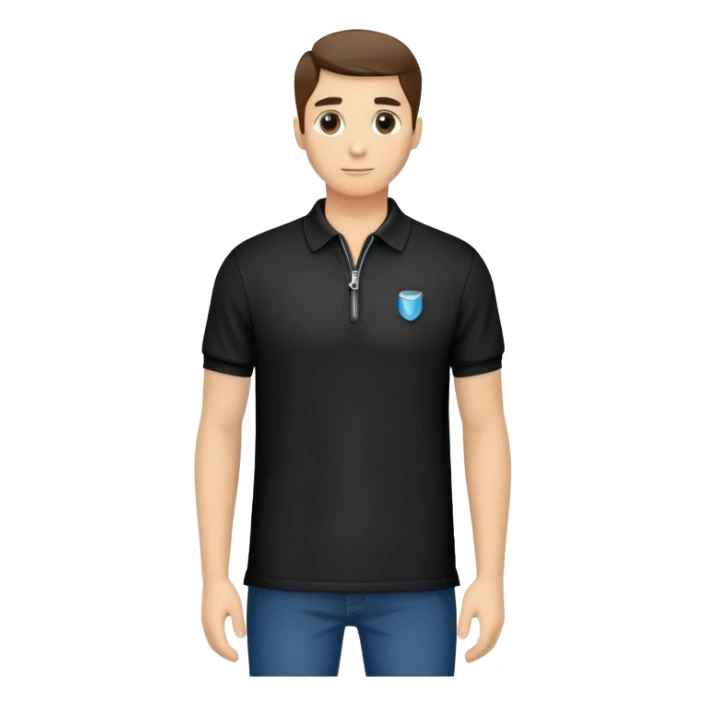 Black polo shirt with zipper sticker
