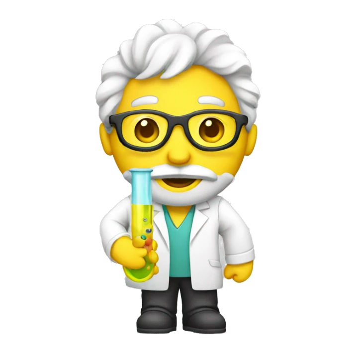 scientist with a yellow skin holding a science tube sticker