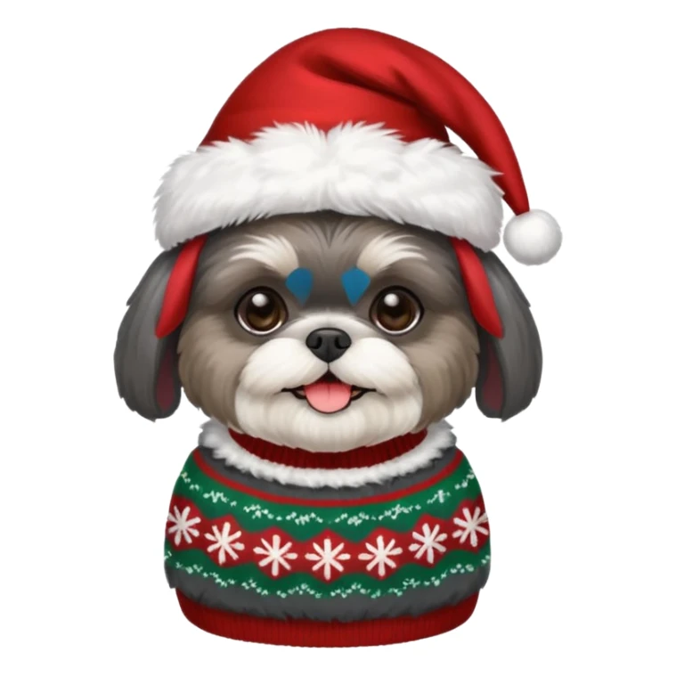 dark grey shih tzu christmas sweater and hat sticker
