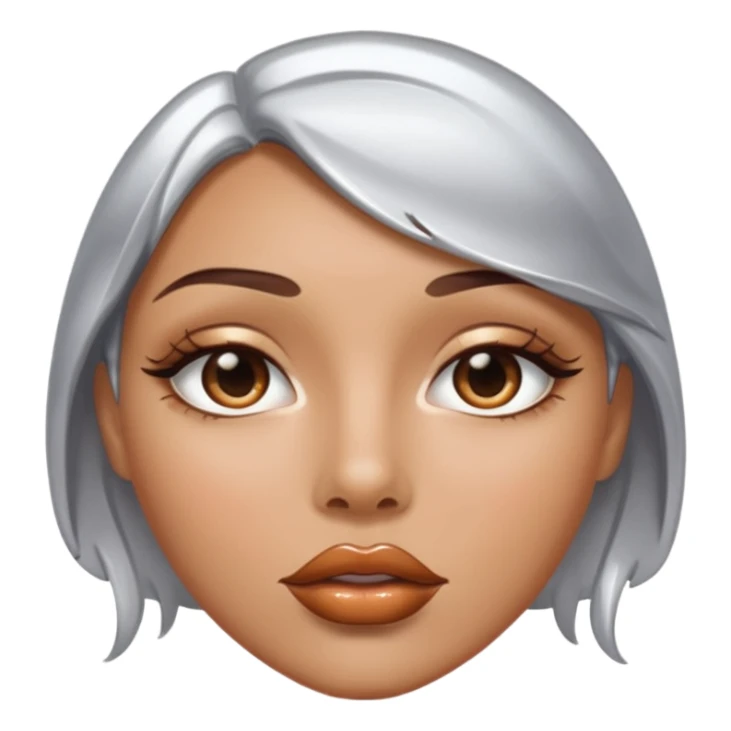 slightly parted lips, silver chrome material, glossy wet shine, seductive aesthetic sticker