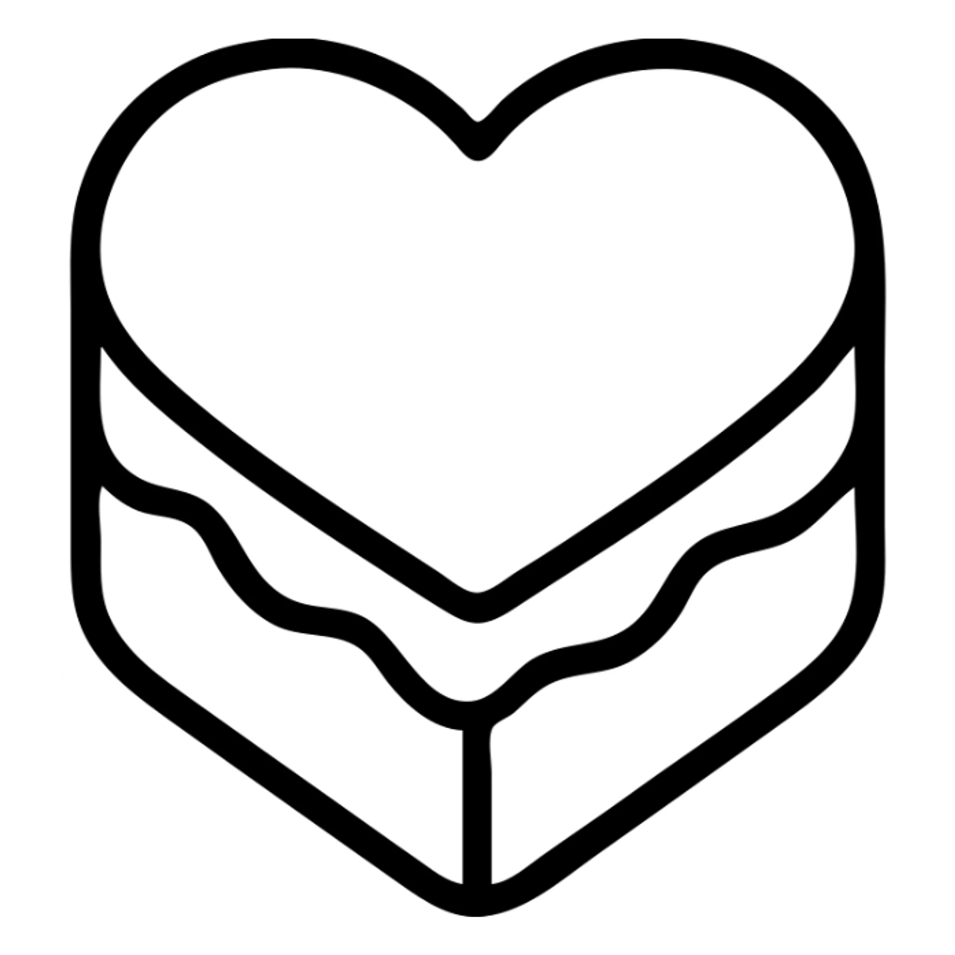 illustration of a heart-shaped birthday cake, outline style, two sizes, single color tint, border with cream outline, no text or candles sticker