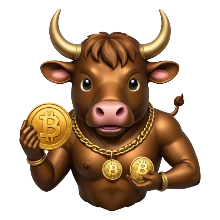 bull holding a bitcoin coin sticker