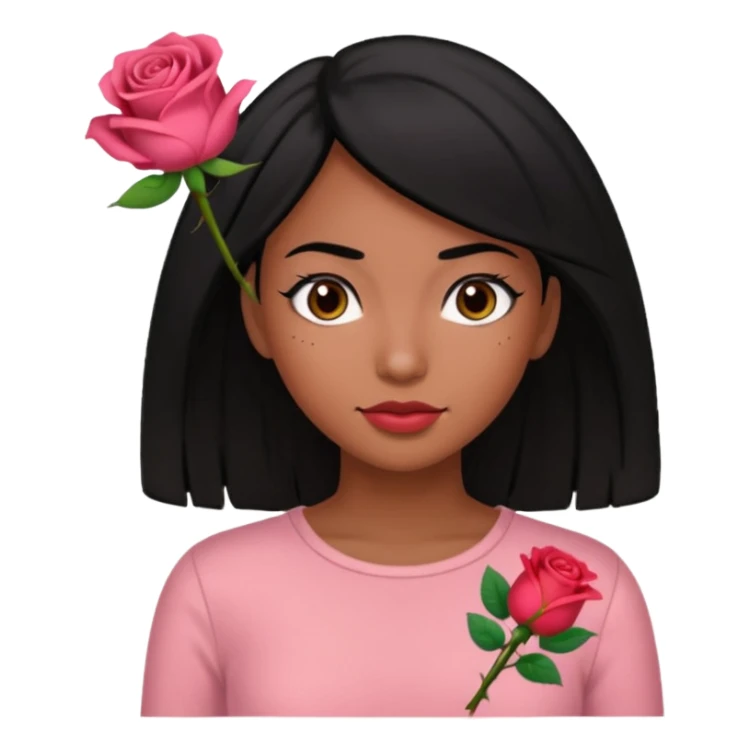 Black hair woman wearing rose top sticker