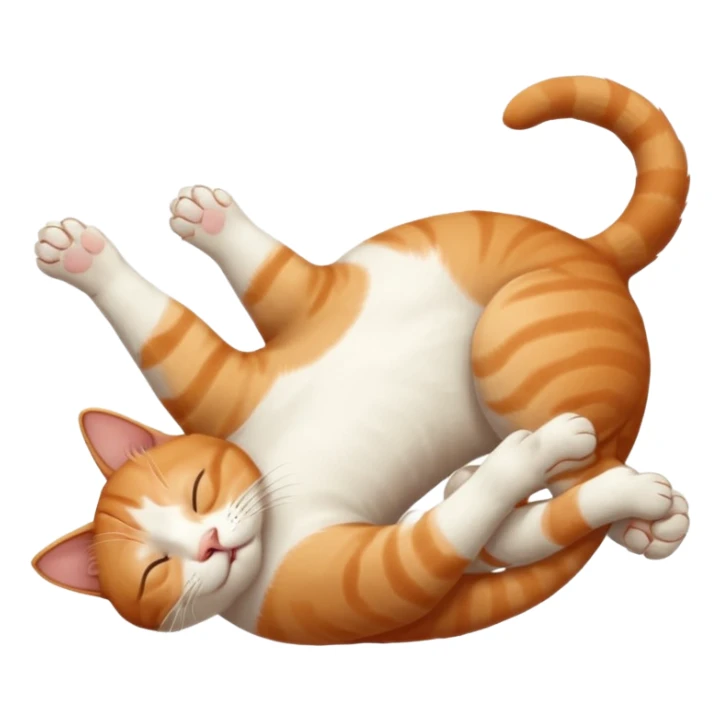 ginger and white small cat eyes closed lying down upside down with paws stretched out in different directions sticker