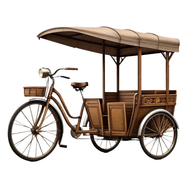 ​Cinematic Realistic Cyclo Rickshaw, depicted as a classic manually operated tricycle-style rickshaw with a simple, rustic design and intricate details, rendered with realistic textures and natural urban lighting that captures its cultural charm and timeless functionality, sticker