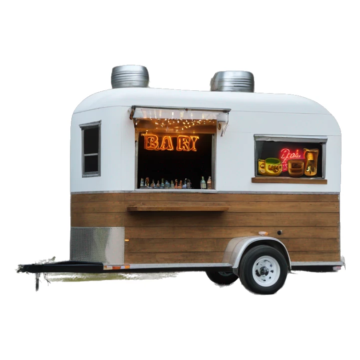 mobile bar horse trailer with neon bar sign and rustic wood window  sticker