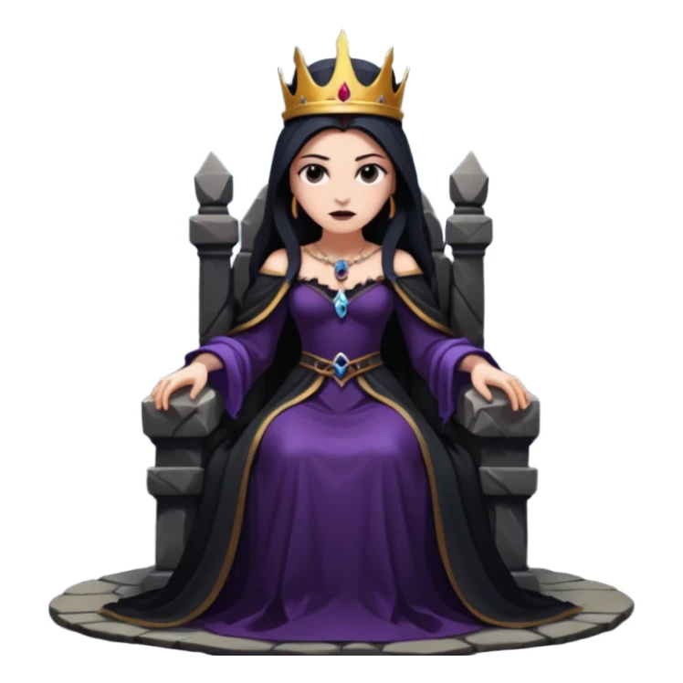 Dark queen seated on stone throne, relaxed dominance, heavy shadows, cold sticker