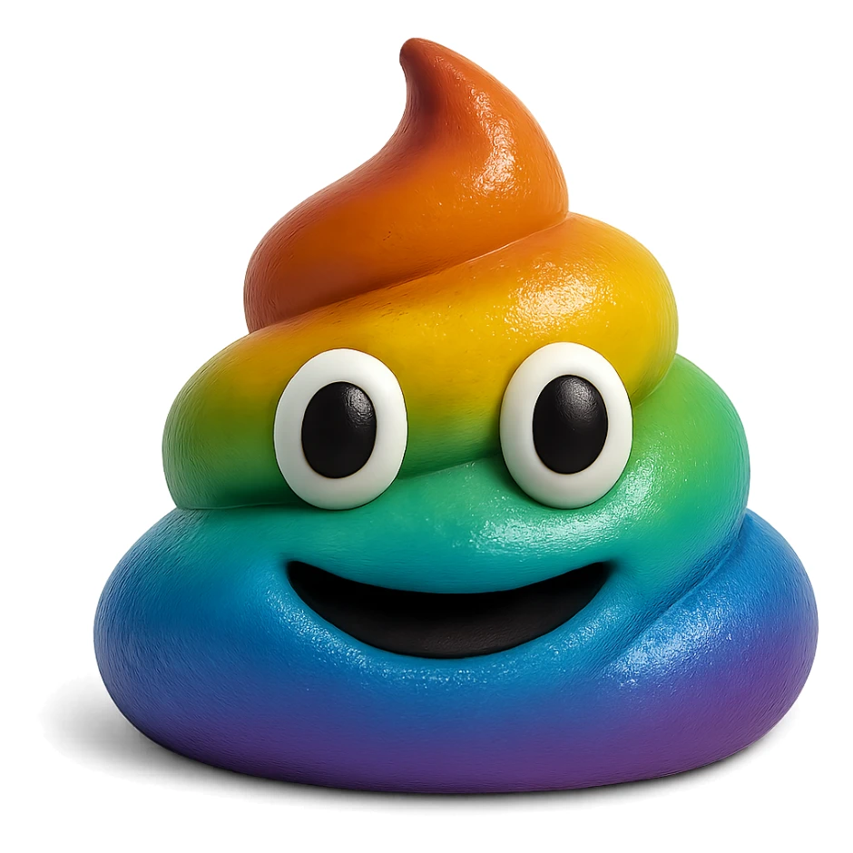 Make the poo rainbow colored in the realistic style, with no background. Preserve the realistic style but transform the poo into a vibrant rainbow color palette. sticker