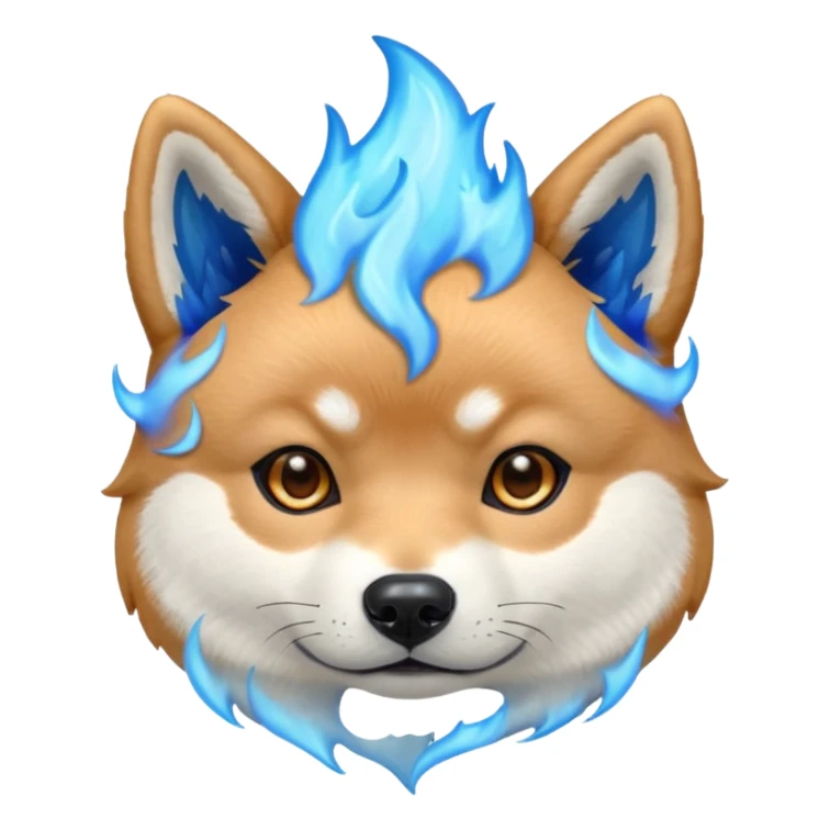 Blue shiba inu head with blue flames sticker