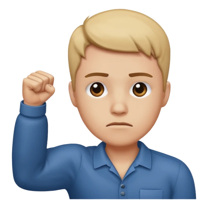 😔 use this emoji but make him have an arm up with a fist sticker