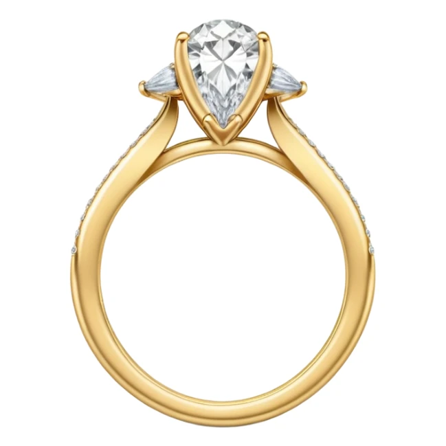 Pear cut engagement ring with the tip facing up, on a gold band with small round diamonds   sticker