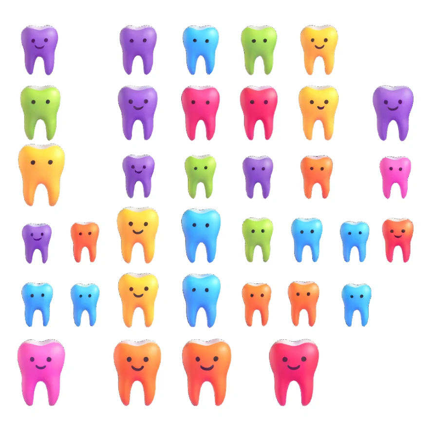 tooth app icons with different bright colors, dental application sticker