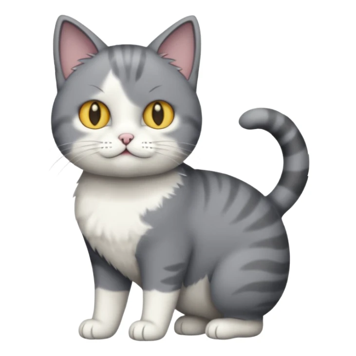 full body derpy looking large short hair dark grey and white cat sticker
