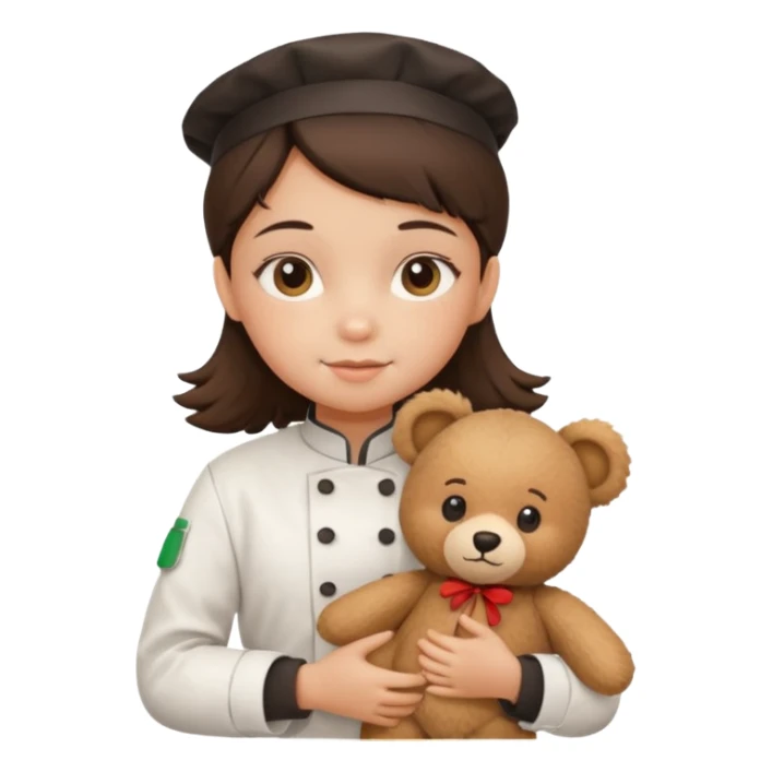 girl kid italian chef, uniform, holding plush bear sticker