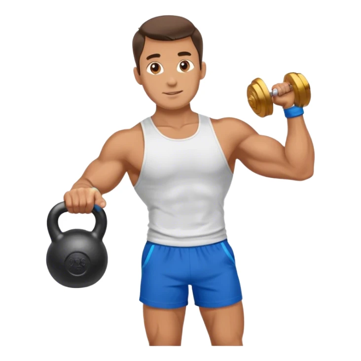 fit man with blue shorts holding kettlebell sticker