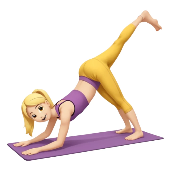 Yellow skinned emoji girl lays down facing camera downward dog sticker