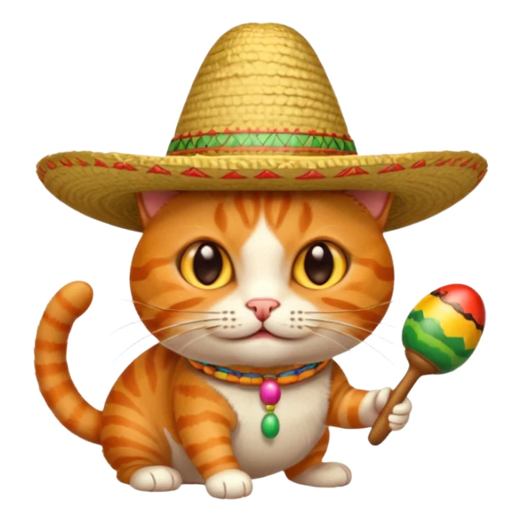 Orange cat with cockroach crawling on face while wearing sombrero and playing a maraca sticker
