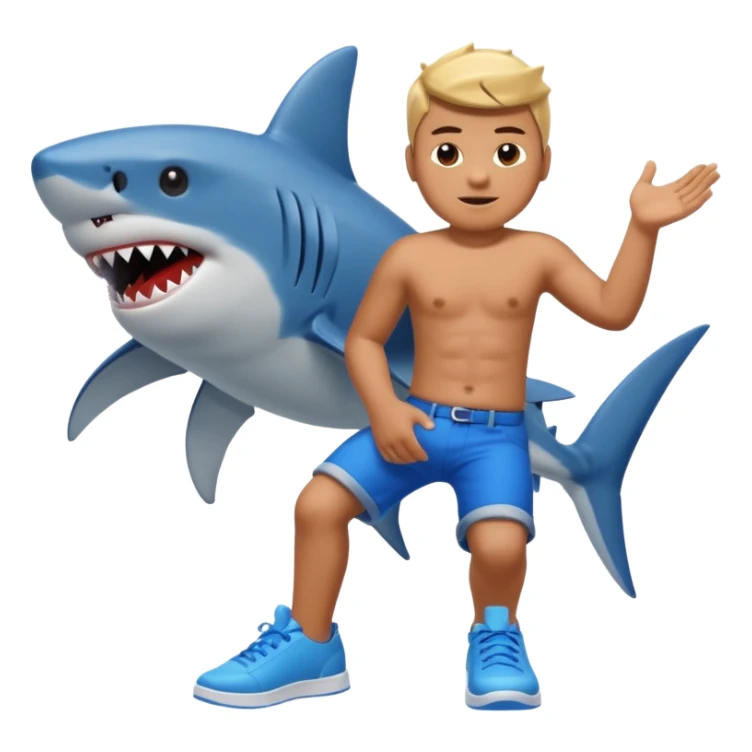 Roblox player turning into shark with blue shoes sticker