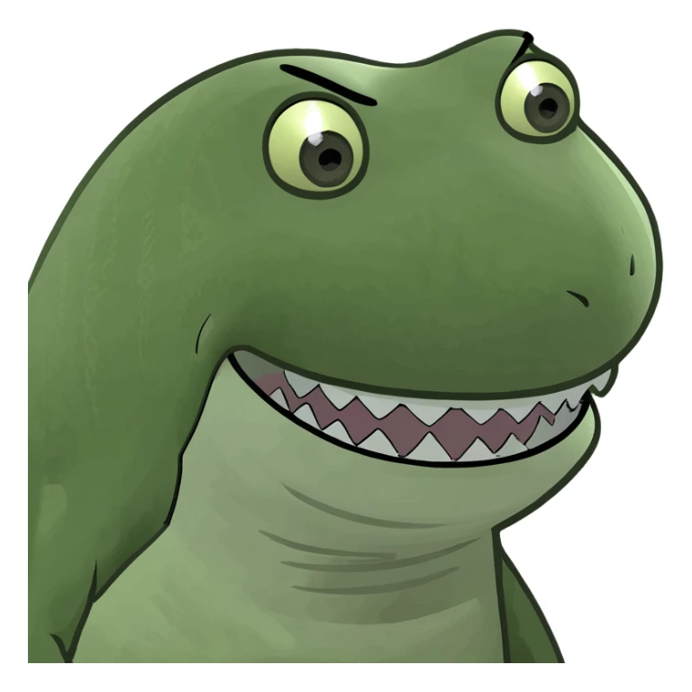 A green Bufo frog meme-style shark, humorous and exaggerated features sticker