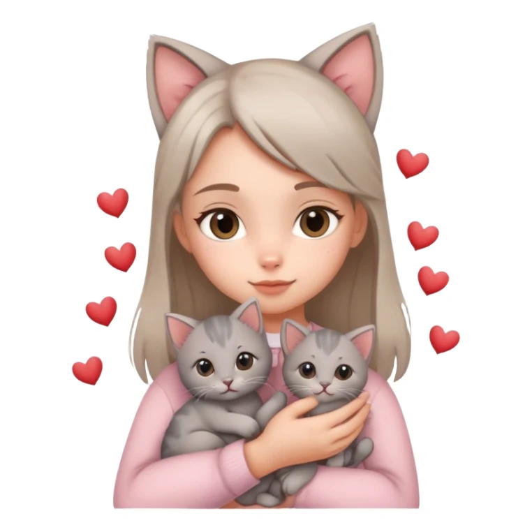 Girl holding a grey stripper kitten with hearts around  sticker