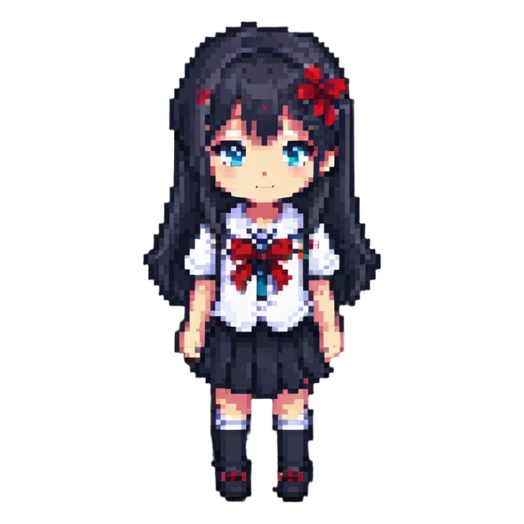 Japanese anime schoolgirl in pixel art style sticker