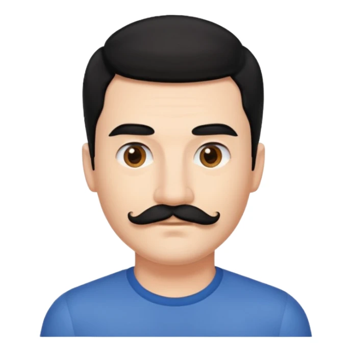 side part to the right, a square mustache and black hair sticker