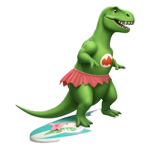 dinosaur riding a surfboard in a tutu  sticker
